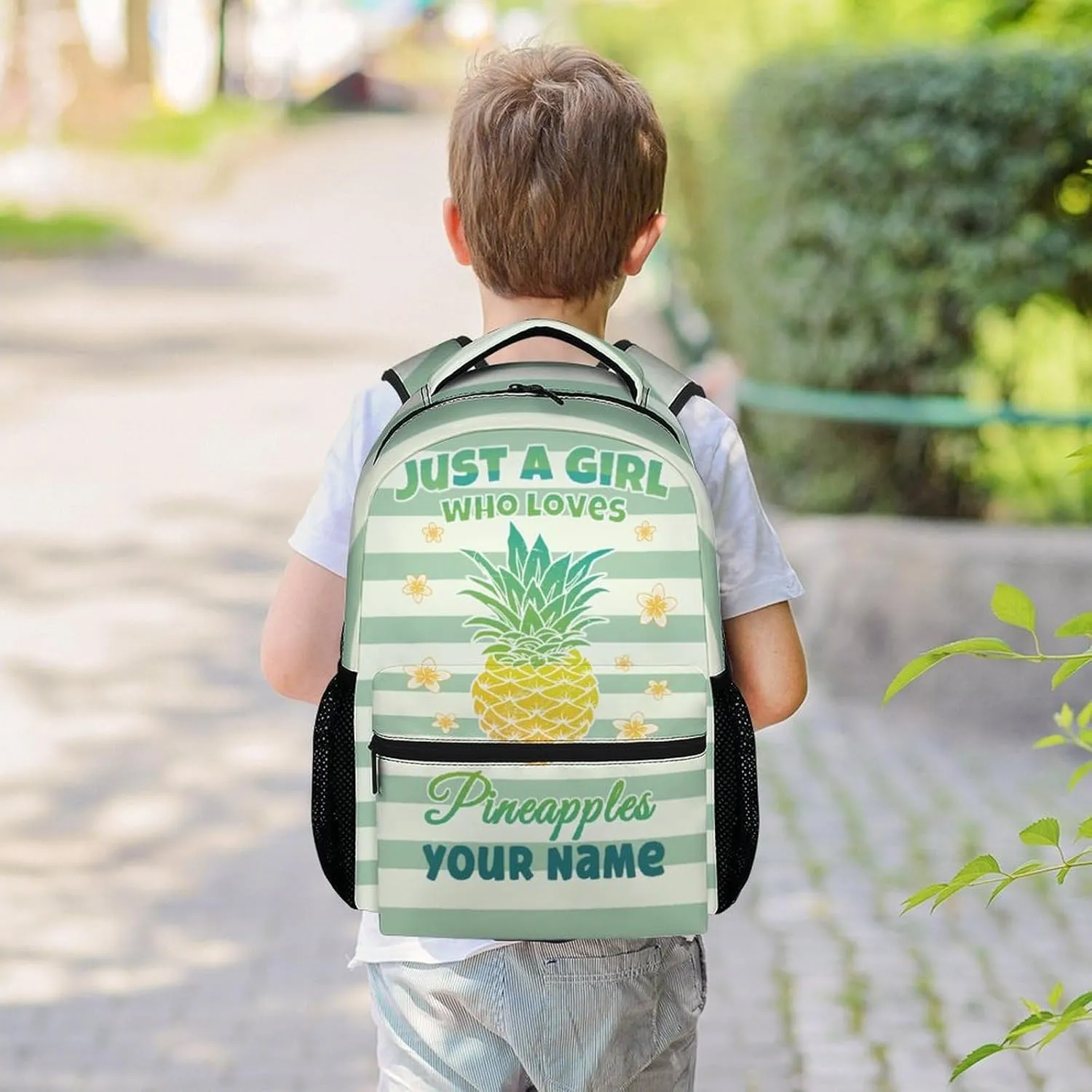 Personalized School Backpack for Girls, 16 Inch Blue Pineapple Backpacks for Kindergarten, Cute Lightweight Bookbag for Kids