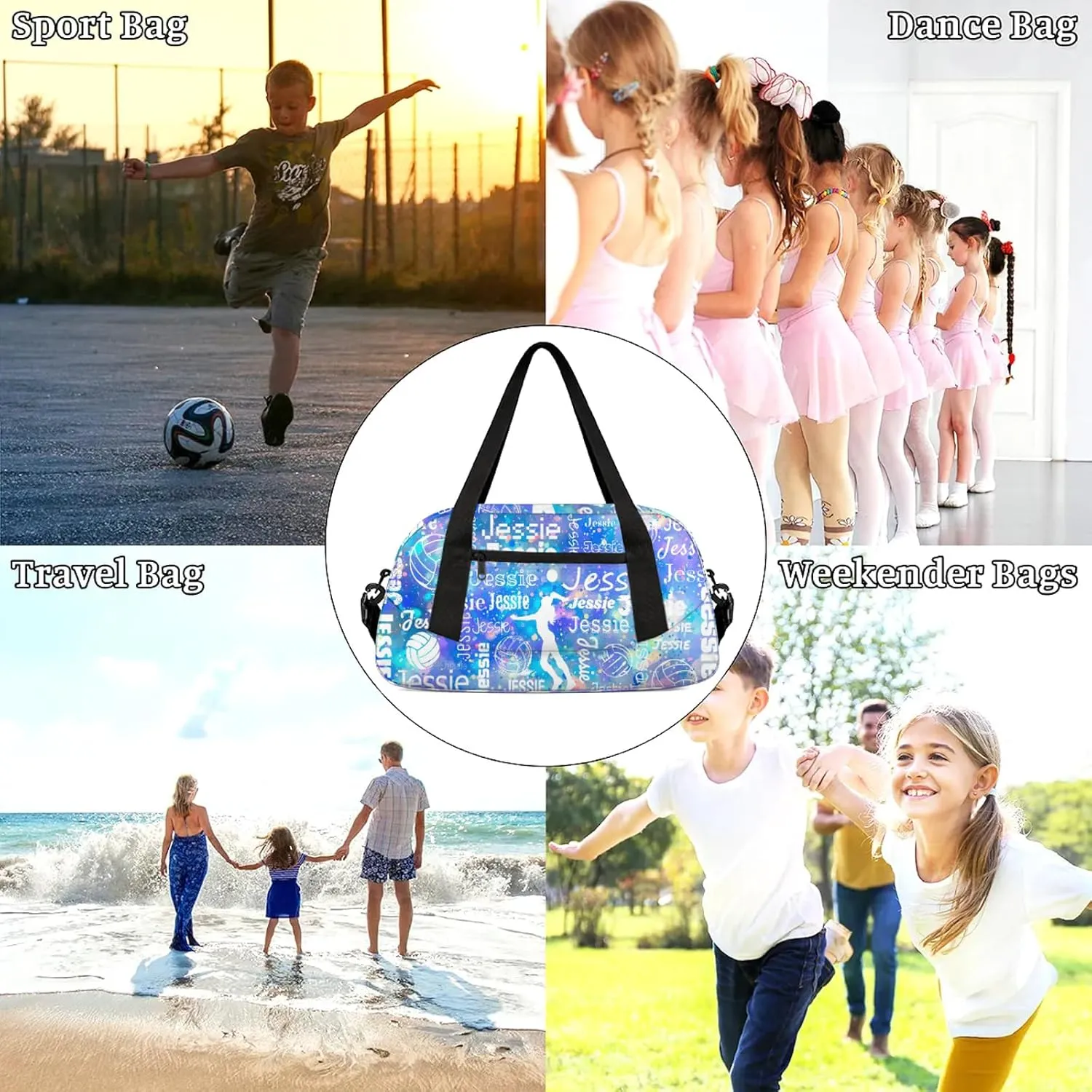 Personalized Volleyball Sport Duffel Bag Custom Sports Bag Travel Overnight Shoulder Bags Customized Gifts for Women Men, Blue