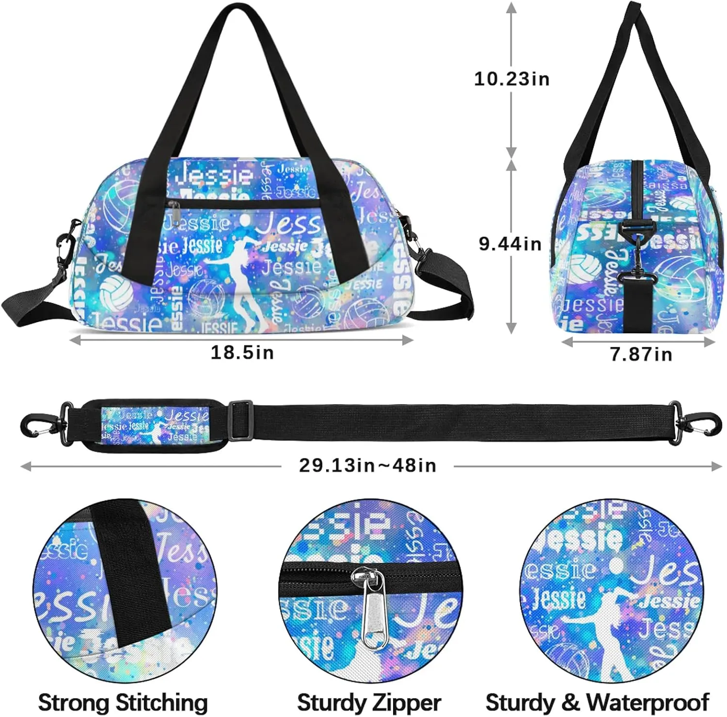 Personalized Volleyball Sport Duffel Bag Custom Sports Bag Travel Overnight Shoulder Bags Customized Gifts for Women Men, Blue