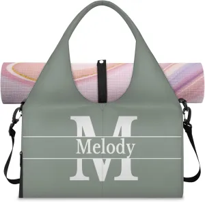Personalized Yoga Mat Bag with Name Shoe Compartment, Solid Color Initial Letter Travel Tote Sport Gym Duffel Bag
