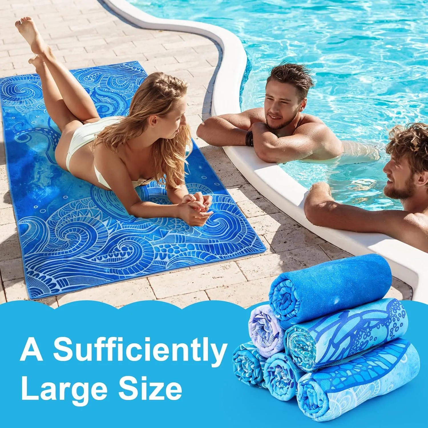 Peryiter 6 Pcs 72 x 36 Inch Oversized Beach Towels Set Quick Dry Pool Towels Absorbent Camping Travel Blankets Set for Women Men Bath Beach(Blue Series,Ocean Style)