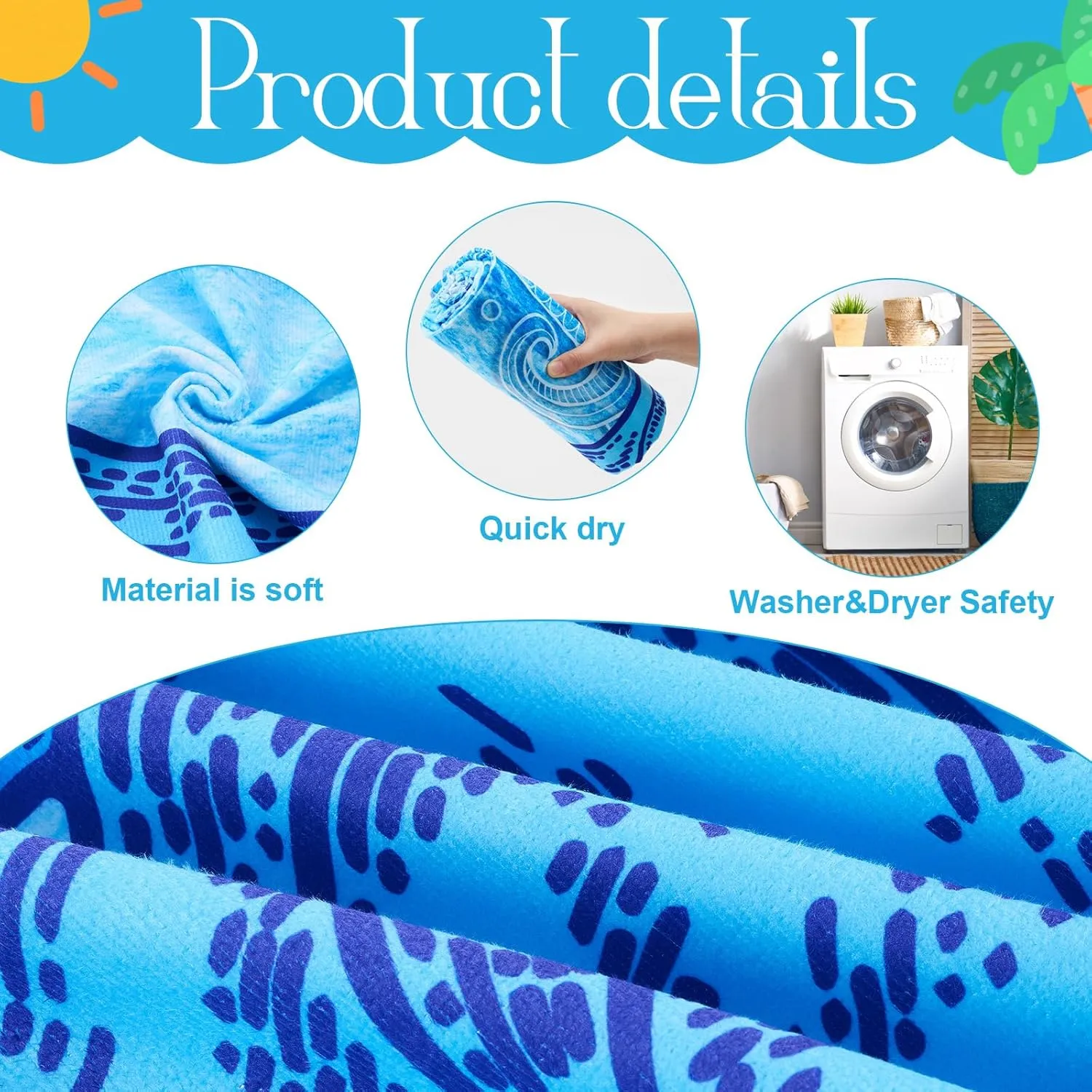 Peryiter 6 Pcs 72 x 36 Inch Oversized Beach Towels Set Quick Dry Pool Towels Absorbent Camping Travel Blankets Set for Women Men Bath Beach(Blue Series,Ocean Style)