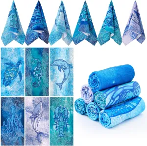 Peryiter 6 Pcs 72 x 36 Inch Oversized Beach Towels Set Quick Dry Pool Towels Absorbent Camping Travel Blankets Set for Women Men Bath Beach(Blue Series,Ocean Style)