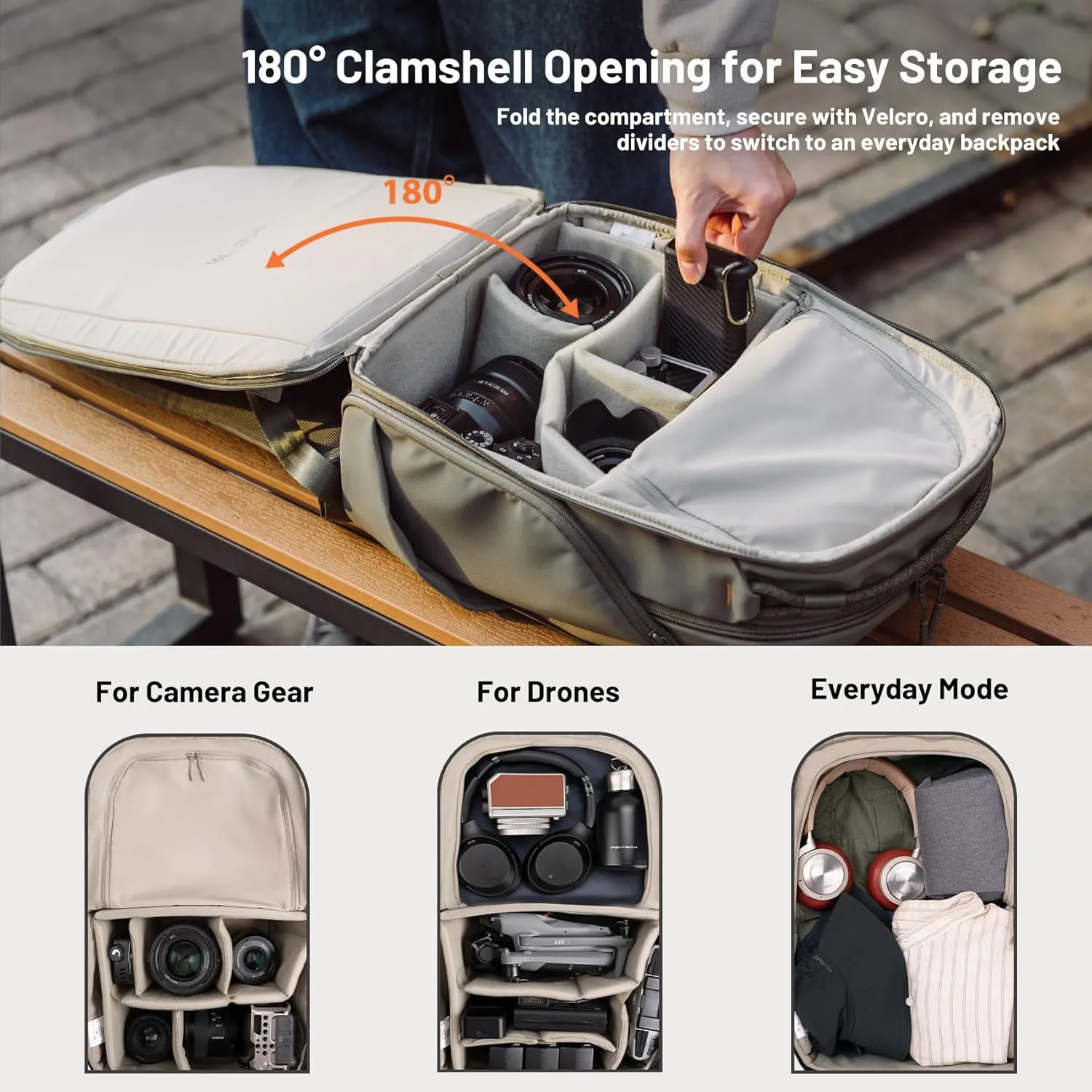 PGYTECH OneGo Lite Camera Backpack Water-Resistant DSLR/Mirrorless Bag for Sony/Canon/Fujifilm, Drone Backpack, Tripod Mount Travel & Weekend Photography Pack for 14" Laptop(Forest, 16L)