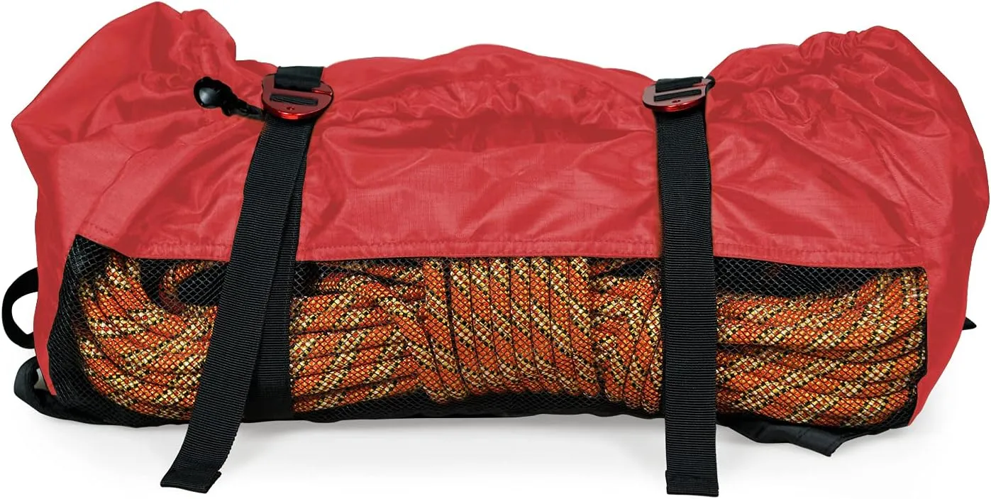 PHRIXUS Rock Climbing Rope Bag, Waterproof Folding Rope Storage Bag with Ground Sheet, Buckles and Carry Straps, Large Capacity Backpack Rock Climbing Gear for Rock Climbing Rope, Red