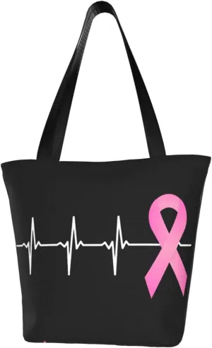 Pink Ribbon Heartbeat Breast Cancer Awareness Fashion Shoulder Bag Large Capacity For Man Or Woman