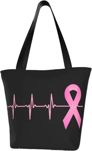 Pink Ribbon Heartbeat Breast Cancer Awareness Fashion Shoulder Bag Large Capacity For Man Or Woman