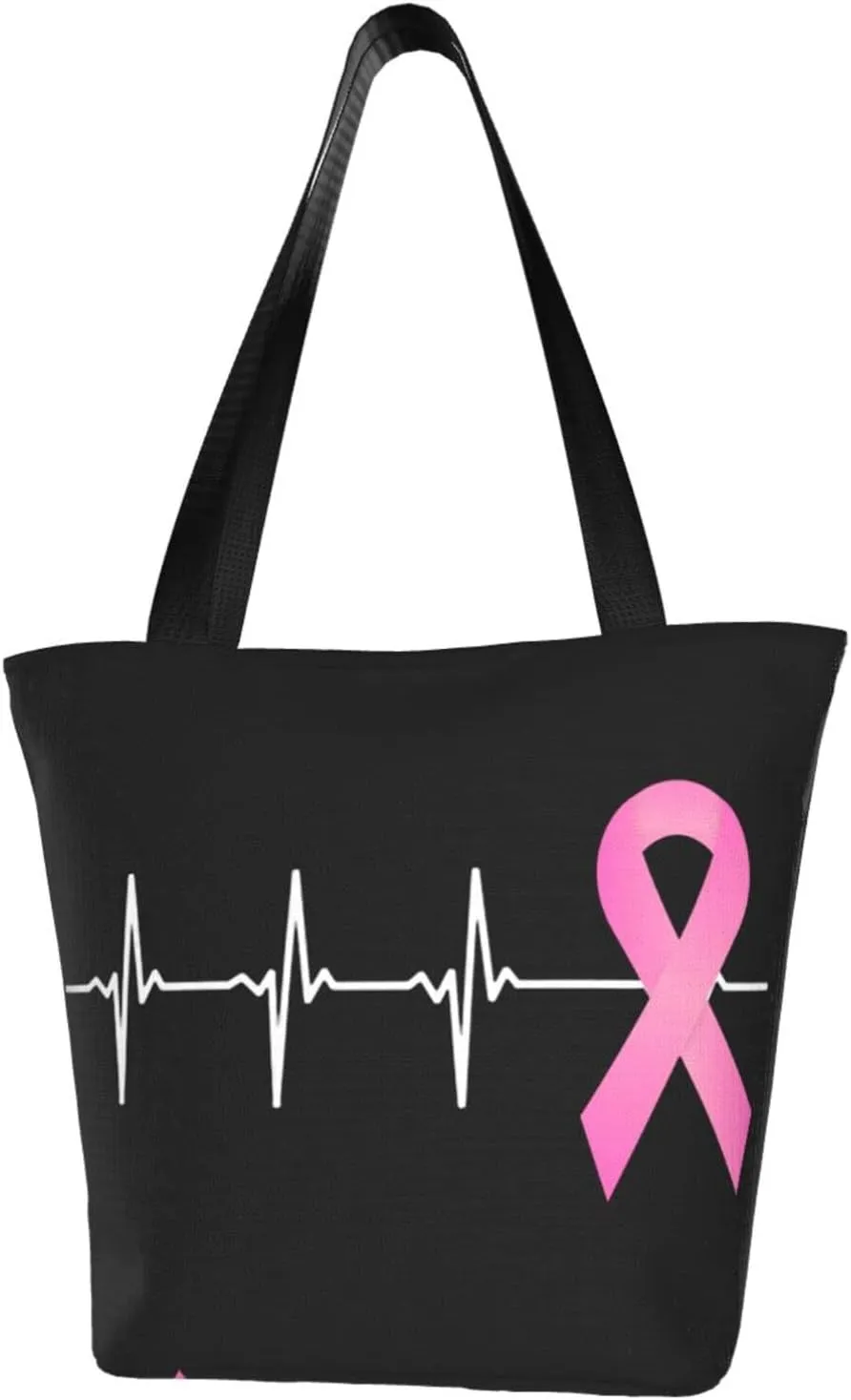 Pink Ribbon Heartbeat Breast Cancer Awareness Fashion Shoulder Bag Large Capacity For Man Or Woman