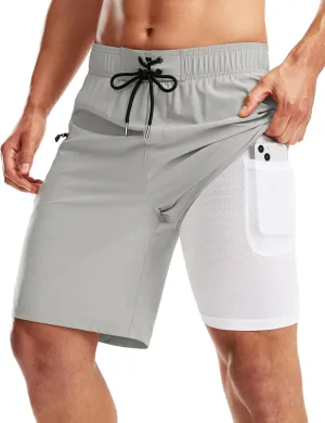 Pinkbomb Men's Swim Trunks with Compression Liner 9 Inch Quick Dry Swimsuit Swimming Swim Board Shorts for Men with Pockets