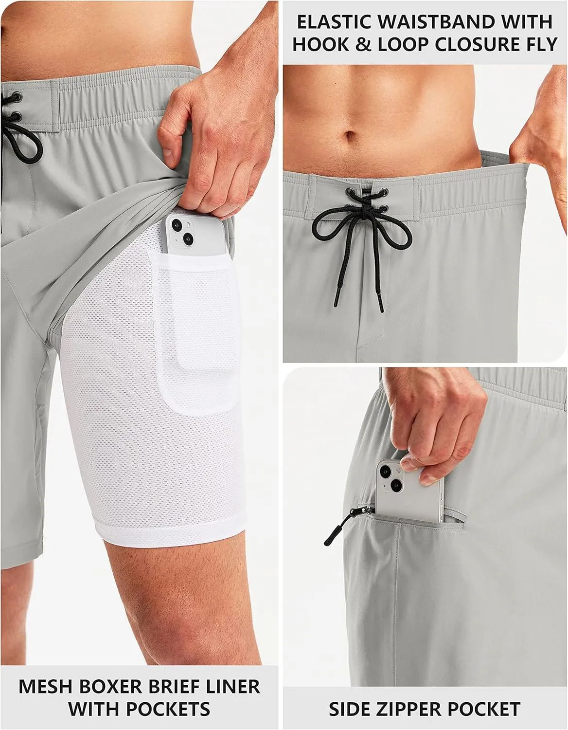 Pinkbomb Men's Swim Trunks with Compression Liner 9 Inch Quick Dry Swimsuit Swimming Swim Board Shorts for Men with Pockets