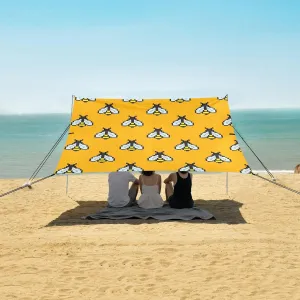 Pixel Art Bee Seamless Pattern Beach Canopy Tent Anti-UV & Wind Resistant, Camping Sun Shelter Easy Setup Portable,Outdoor Shade Tents with Sandbags,Sand Shovels,Ground Pegs & Stability Poles