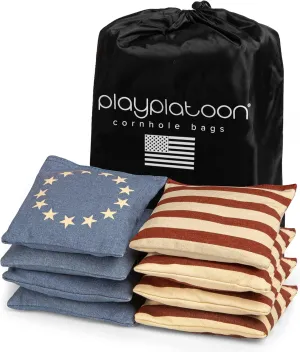 Play Platoon Cornhole Bags Weather Resistant- Set of 8 Regulation Bean Bags for Tossing- Official Professional Size & Weight Corn Hole Bags Two Color All Weather Cornhole Beans Bag Set with Tote Bag