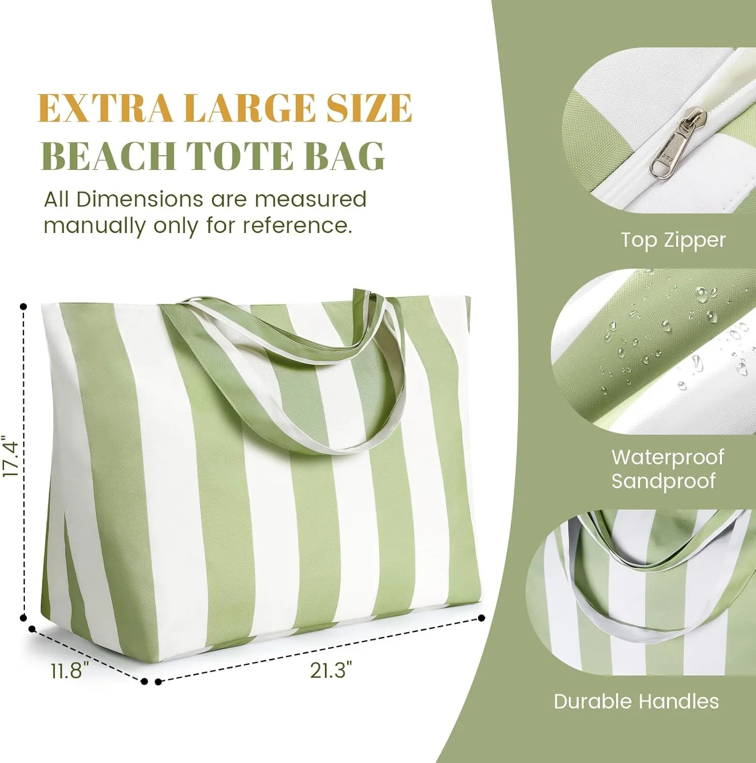 Pleneal Beach Bags for Women - Weekender Bag Extra Large Beach Tote Bag Waterproof Sandproof Zipper Travel Overnight Bags