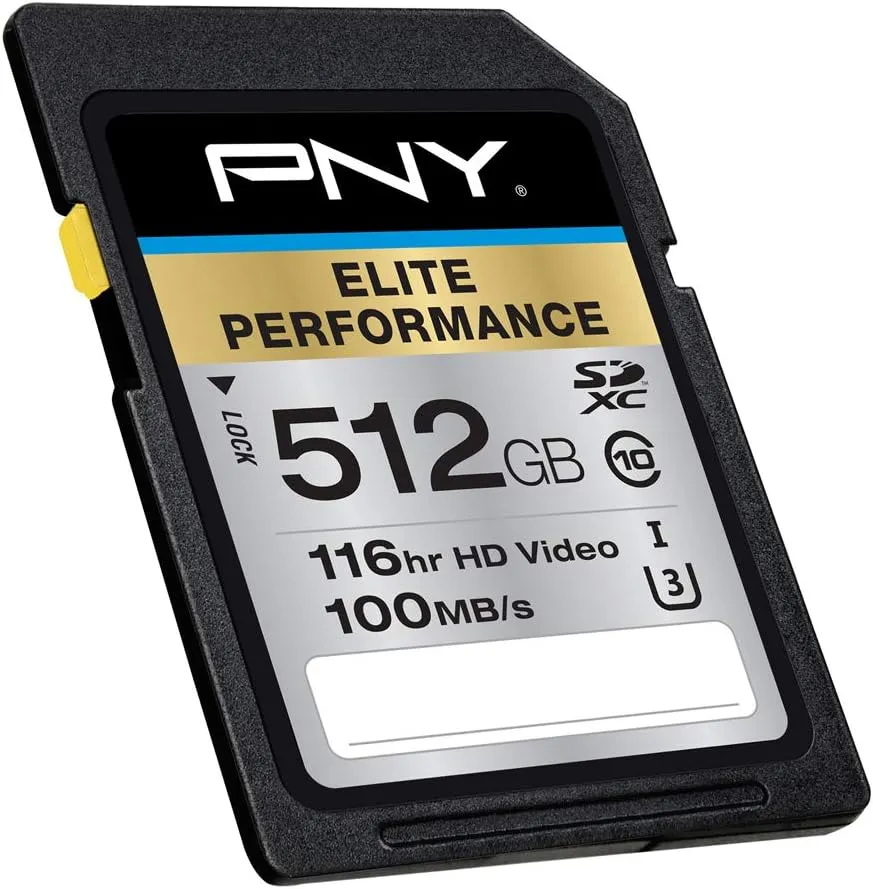 PNY 512GB Elite Performance Class 10 U3 SDXC Flash Memory Card - 95MB/s, Class 10, U3, 4K UHD, Full HD, UHS-I, Full Size SD