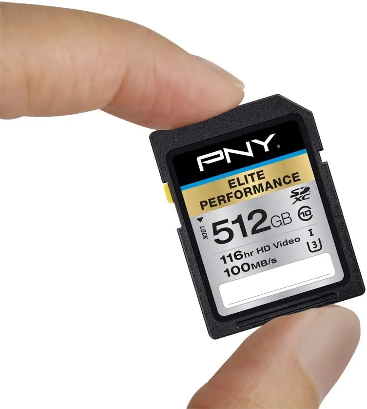 PNY 512GB Elite Performance Class 10 U3 SDXC Flash Memory Card - 95MB/s, Class 10, U3, 4K UHD, Full HD, UHS-I, Full Size SD