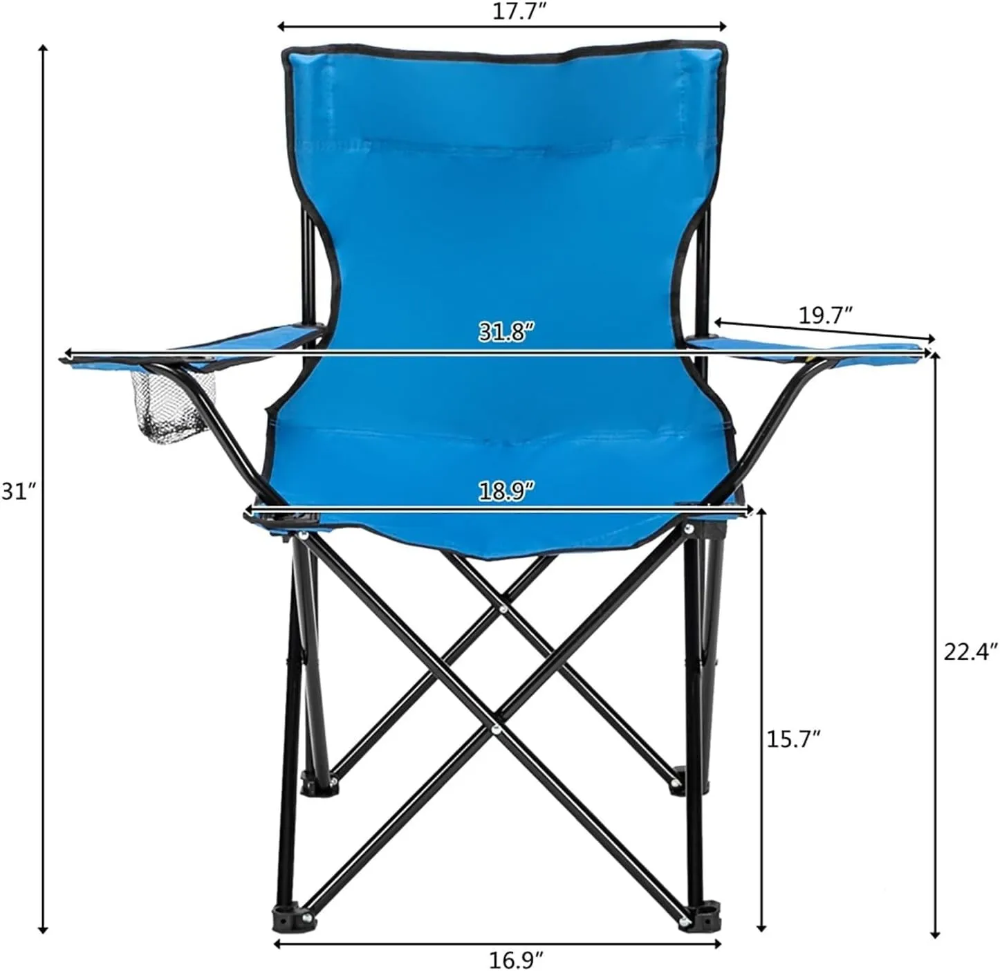 Portable Folding Camping Chair with Cup Holder, Lightweight Lawn Chair, 230LBS Capacity, for Picnic, Sports, and Outdoor Activities(Blue)