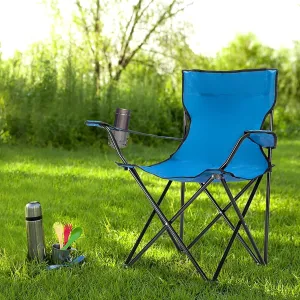 Portable Folding Camping Chair with Cup Holder, Lightweight Lawn Chair, 230LBS Capacity, for Picnic, Sports, and Outdoor Activities(Blue)