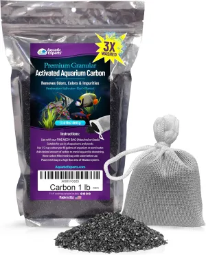 Premium Activated Carbon, Aquarium Carbon for Fish Tank Filter, Aquarium Filter Media, Granulated Charcoal for Fish Tanks, Activated Charcoal Bulk (1 lbs with Fine Mesh Bag)