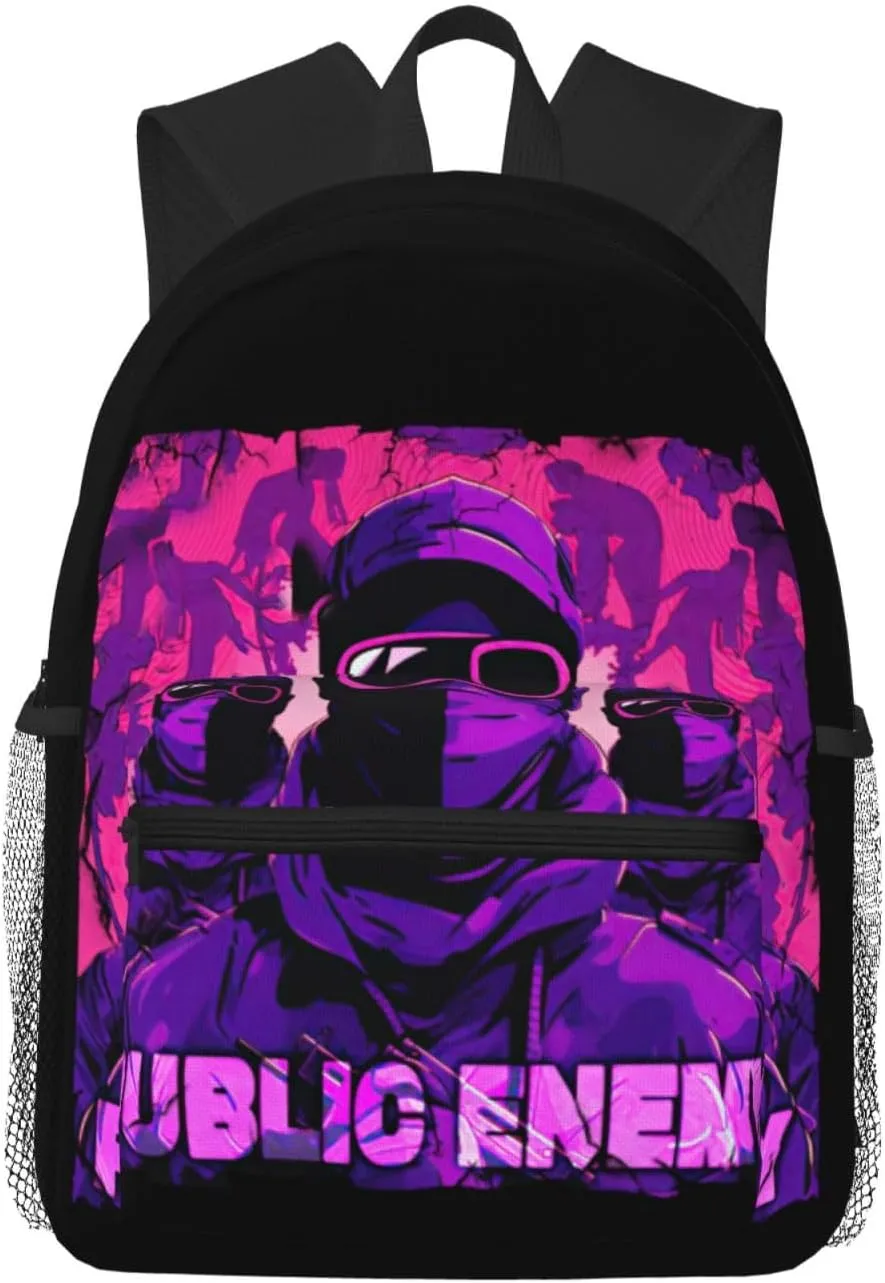Public Musics Enemy Lightweight Travel Backpack Zipper Student Rucksack Multi-Pocket Laptop Backpack, Black