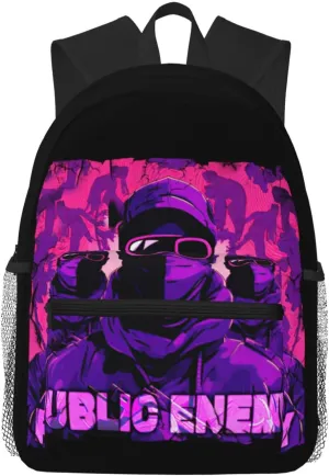 Public Musics Enemy Lightweight Travel Backpack Zipper Student Rucksack Multi-Pocket Laptop Backpack, Black