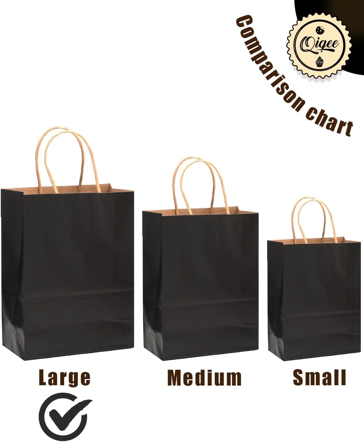 qiqee Large Kraft Paper Bags with Handles 13"x10"x5" 32 pcs Gift Paper Bags Black Solid Color Bags（Large Size）