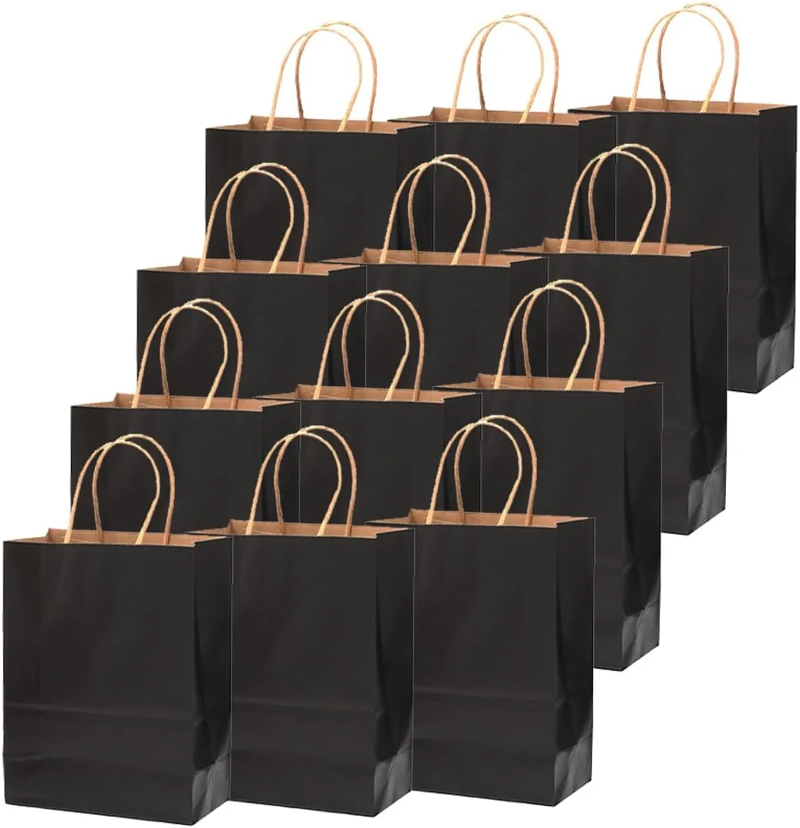 qiqee Large Kraft Paper Bags with Handles 13"x10"x5" 32 pcs Gift Paper Bags Black Solid Color Bags（Large Size）