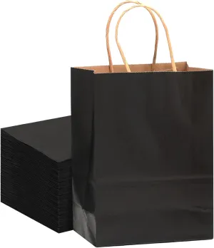 qiqee Large Kraft Paper Bags with Handles 13"x10"x5" 32 pcs Gift Paper Bags Black Solid Color Bags（Large Size）