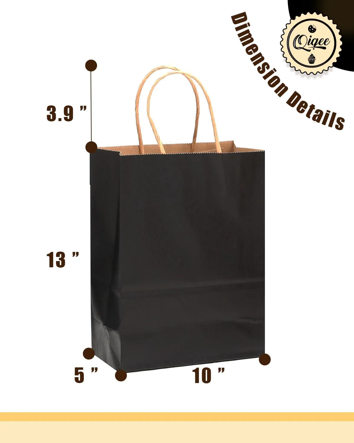 qiqee Large Kraft Paper Bags with Handles 13"x10"x5" 32 pcs Gift Paper Bags Black Solid Color Bags（Large Size）