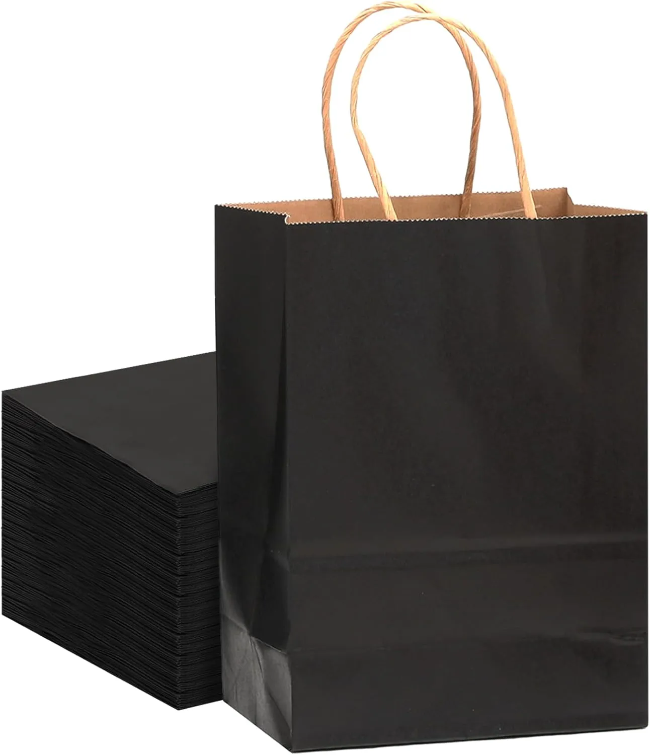 qiqee Large Kraft Paper Bags with Handles 13"x10"x5" 32 pcs Gift Paper Bags Black Solid Color Bags（Large Size）
