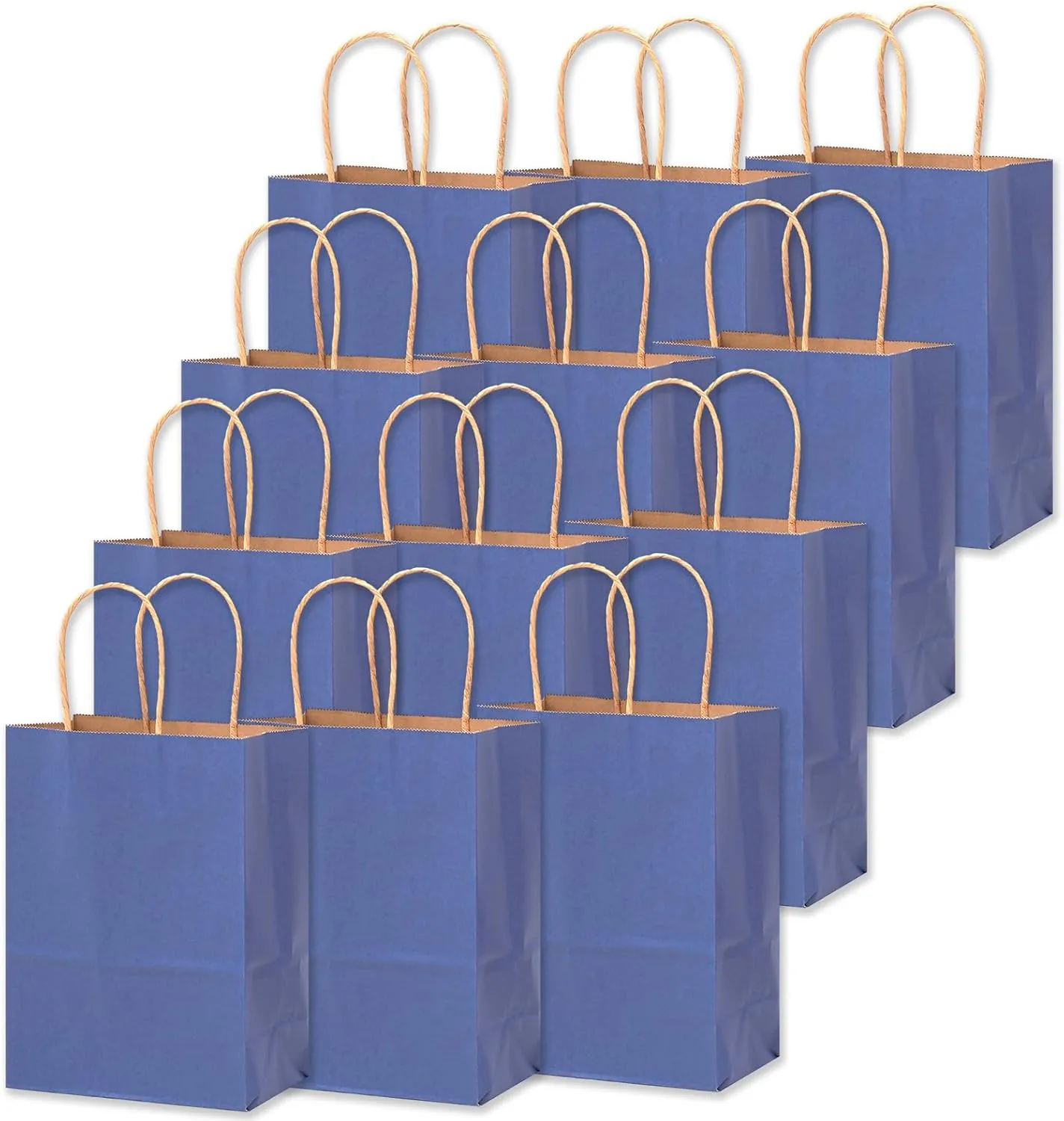 qiqee Large Kraft Paper Bags with Handles 13"x10"x5" 32 pcs Gift Paper Bags Deep Blue Solid Color Bags（Large Size）