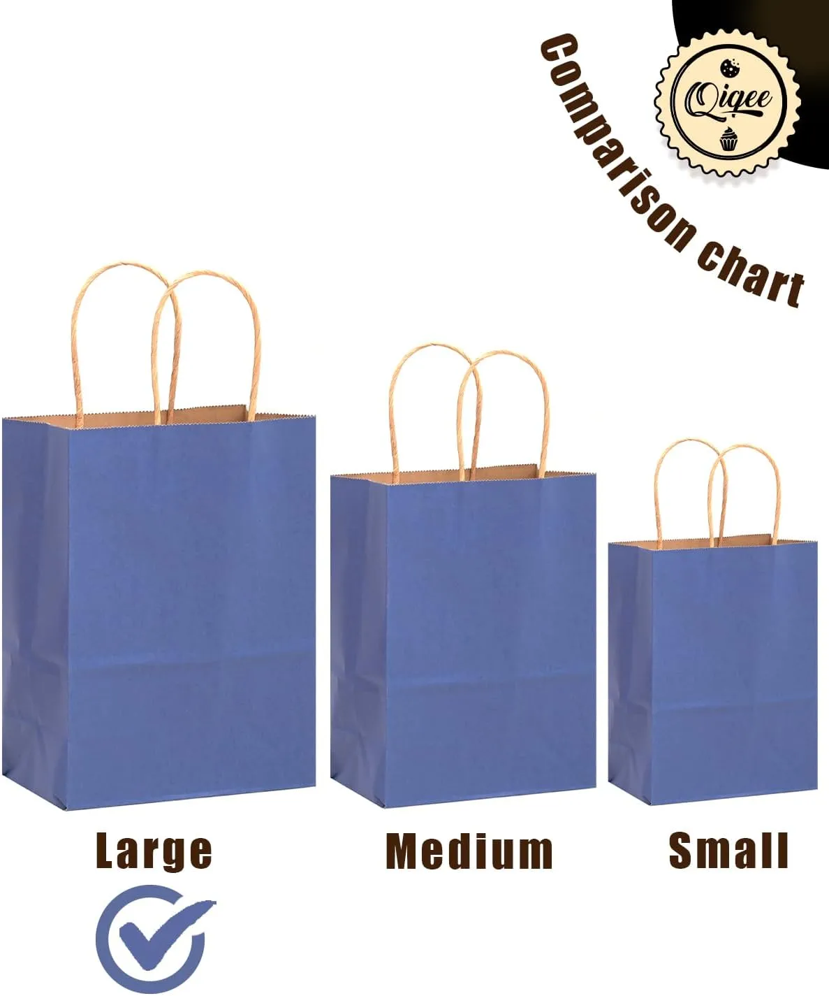 qiqee Large Kraft Paper Bags with Handles 13"x10"x5" 32 pcs Gift Paper Bags Deep Blue Solid Color Bags（Large Size）