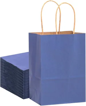 qiqee Large Kraft Paper Bags with Handles 13"x10"x5" 32 pcs Gift Paper Bags Deep Blue Solid Color Bags（Large Size）