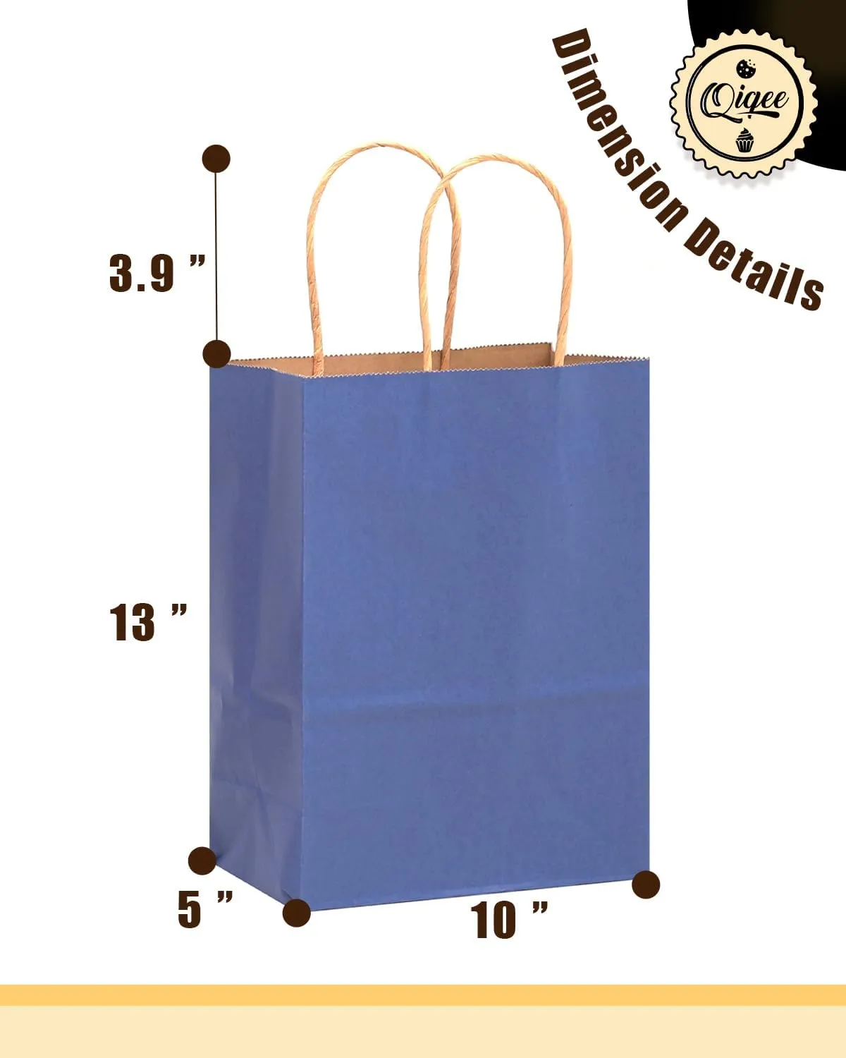 qiqee Large Kraft Paper Bags with Handles 13"x10"x5" 32 pcs Gift Paper Bags Deep Blue Solid Color Bags（Large Size）