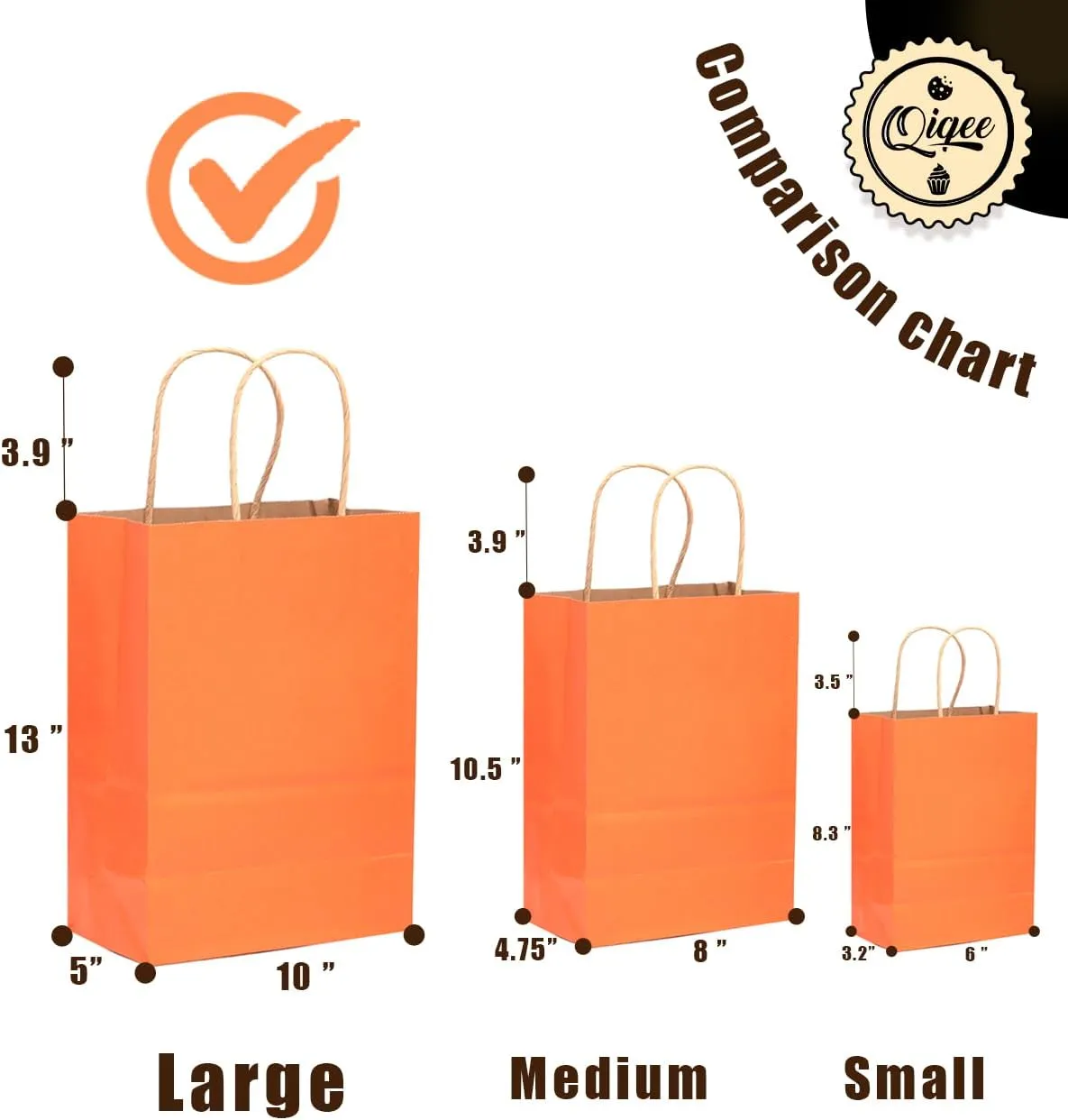qiqee Large Kraft Paper Bags with Handles Bulk 13"x10"x5" 32-Packs Gift Bags 16 Different Senior Color Bags Multiple Uses（Large Size）
