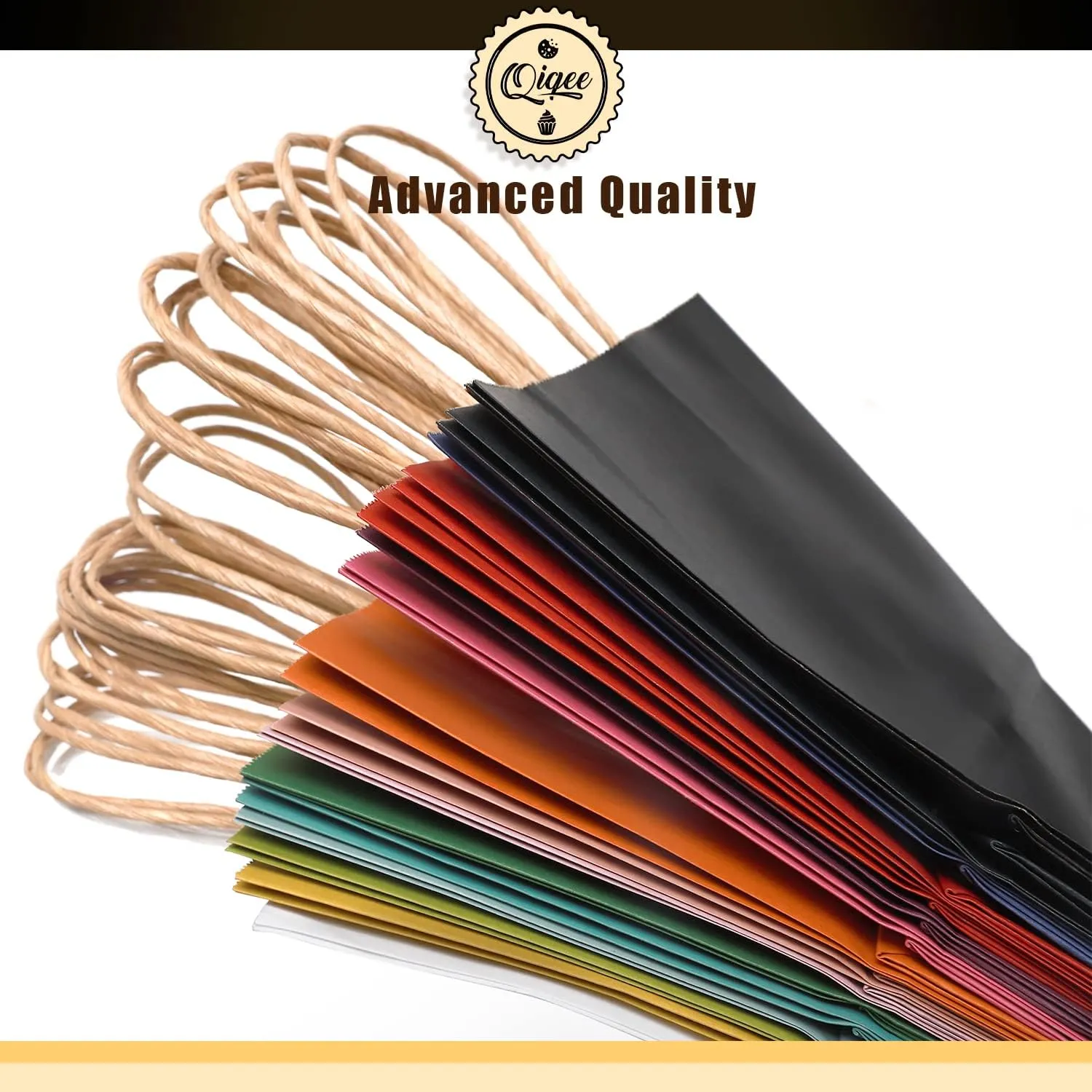 qiqee Large Kraft Paper Bags with Handles Bulk 13"x10"x5" 32-Packs Gift Bags 16 Different Senior Color Bags Multiple Uses（Large Size）