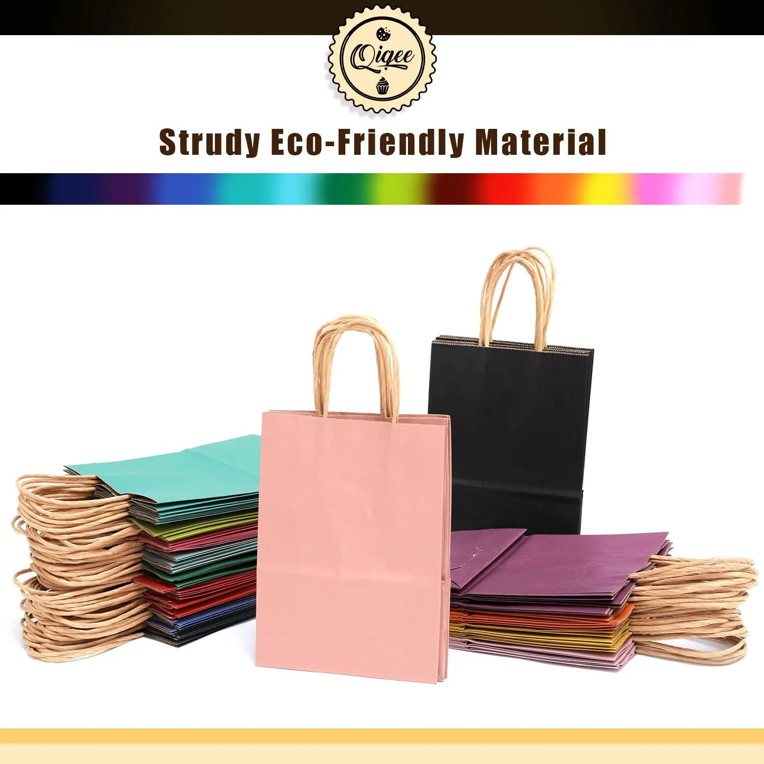 qiqee Large Kraft Paper Bags with Handles Bulk 13"x10"x5" 32-Packs Gift Bags 16 Different Senior Color Bags Multiple Uses（Large Size）