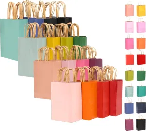 qiqee Large Kraft Paper Bags with Handles Bulk 13"x10"x5" 32-Packs Gift Bags 16 Different Senior Color Bags Multiple Uses（Large Size）