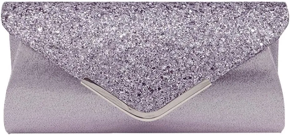 Queena Womens Shiny Glitter Evening Clutch Envelope Handbag Chain Purse for Wedding Party Prom Gift for Mom Wife Girlfriend