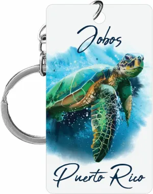 R and R Imports Jobos Puerto Rico Souvenir Acrylic Keychain Sea Turtle Beach Design