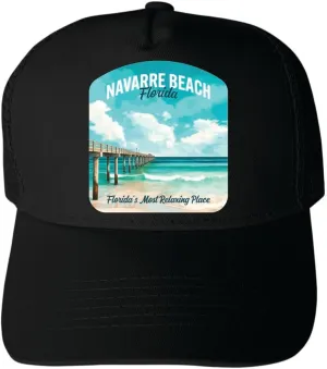 R and R Imports Navarre Beach Florida Pier Painting Design Navy Unisex Mesh Snapback Trucker Hat