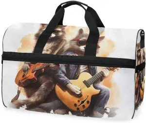Raccoon Guitar Travel Duffel Bag Luggage Sports Gym Bags With Shoes Compartment Large Capacity Lightweight Duffle Bag For Men Women