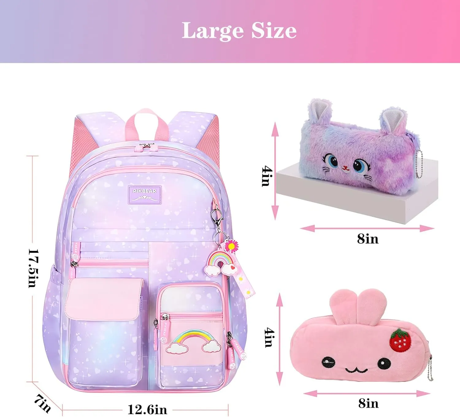 Rainbow Backpack For Girls Kids,Cute Student School Backpack With Pen Bag,Aesthetic Starry Rainbow Laptop Travel Bag