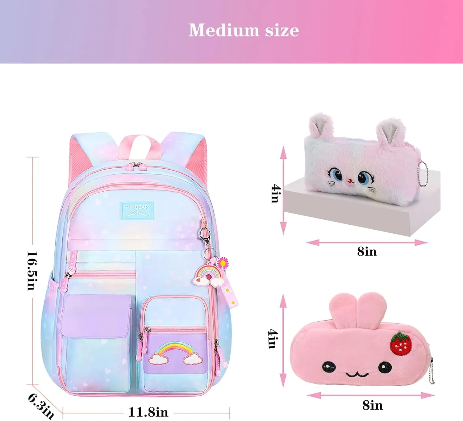 Rainbow Backpack For Girls Kids,Cute Student School Backpack With Pen Bag,Aesthetic Starry Rainbow Laptop Travel Bag