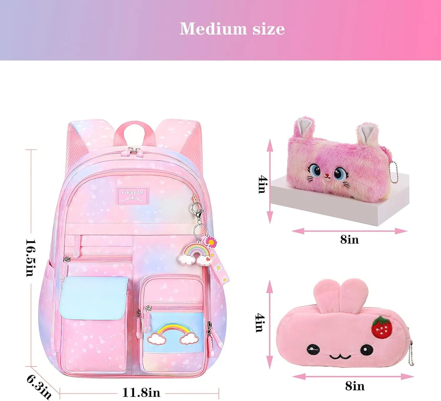 Rainbow Backpack For Girls Kids,Cute Student School Backpack With Pen Bag,Aesthetic Starry Rainbow Laptop Travel Bag