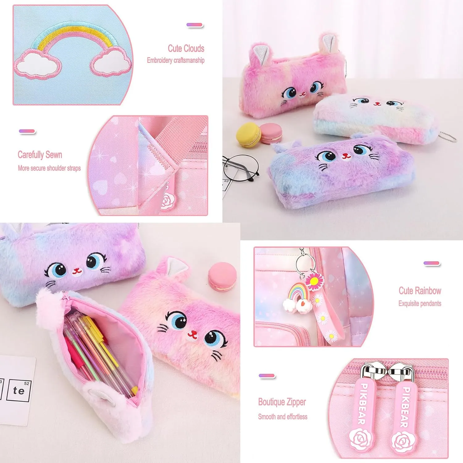 Rainbow Backpack For Girls Kids,Cute Student School Backpack With Pen Bag,Aesthetic Starry Rainbow Laptop Travel Bag