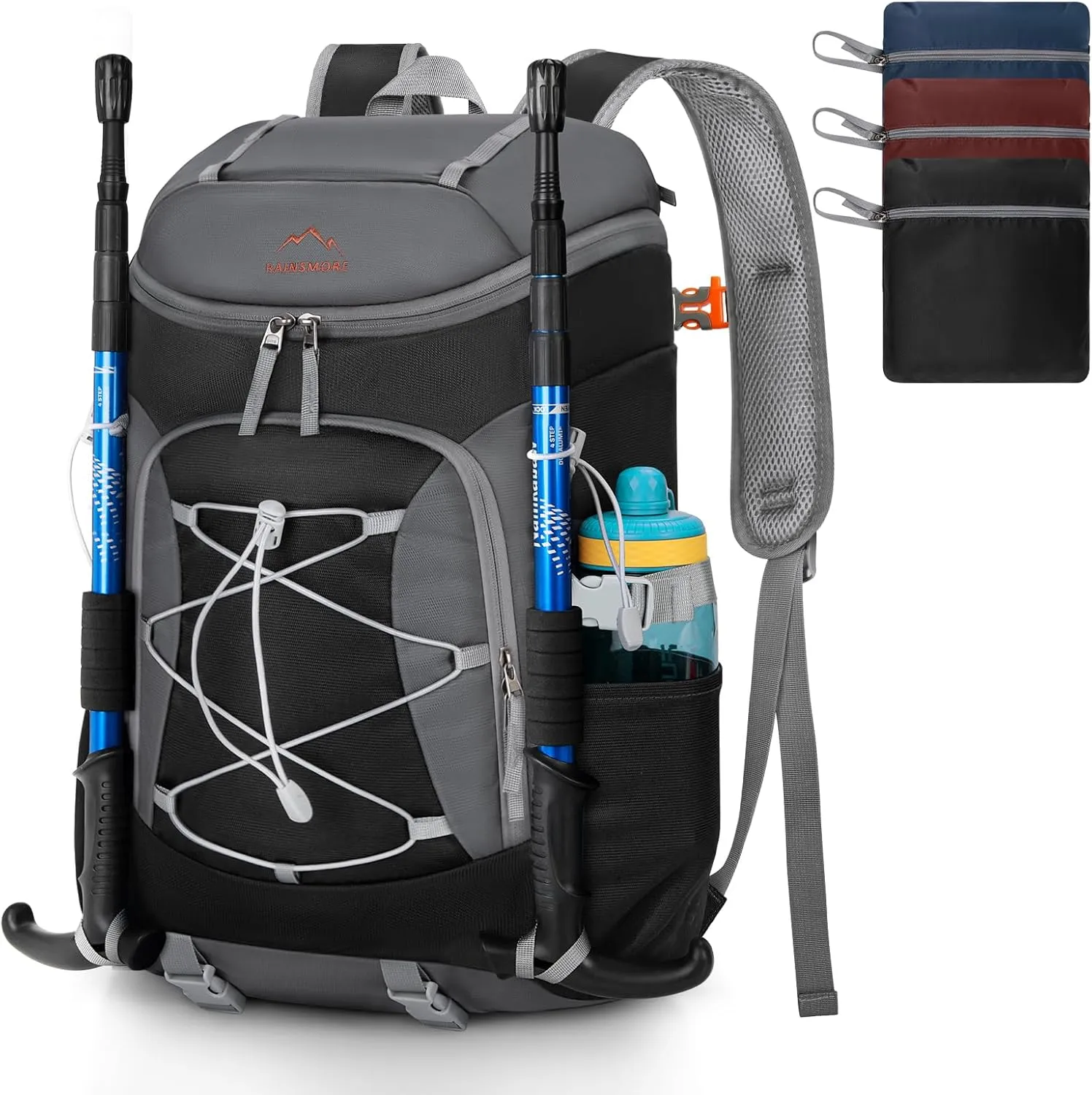 RAINSMORE Foldable Hiking Backpack for Women Men Packable Camping Backpack 40L Waterproof Hiking Daypack Bag Lightweight Collapsible Daypack for Travel Trekking Mountaineering Large Capacity Black