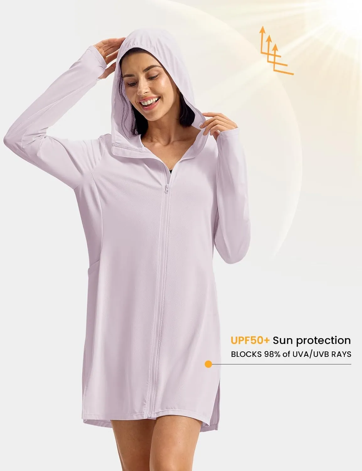 Rdruko Women's Swimsuit Cover Ups, UPF50  Long Sleeve Beach Vacation Bathing Suit SPF Zip Hooded Shirts Lightweight Quick Dry