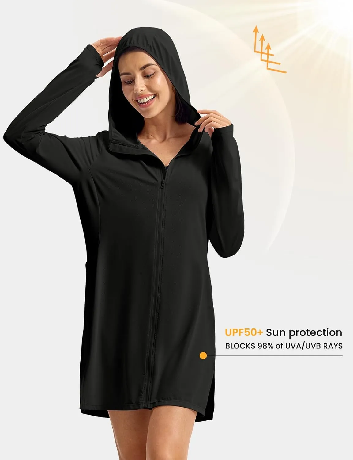 Rdruko Women's Swimsuit Cover Ups, UPF50  Long Sleeve Beach Vacation Bathing Suit SPF Zip Hooded Shirts Lightweight Quick Dry