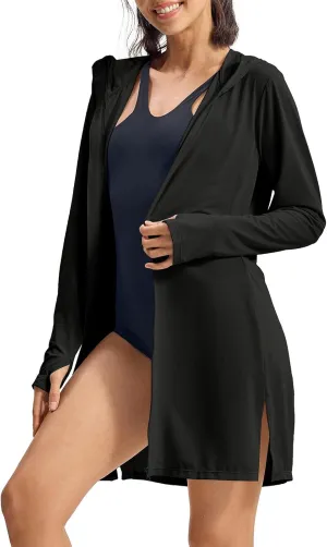 Rdruko Women's Swimsuit Cover Ups, UPF50  Long Sleeve Beach Vacation Bathing Suit SPF Zip Hooded Shirts Lightweight Quick Dry