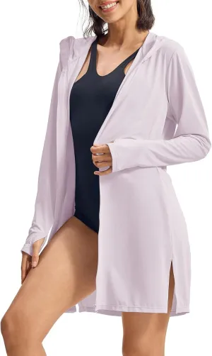 Rdruko Women's Swimsuit Cover Ups, UPF50  Long Sleeve Beach Vacation Bathing Suit SPF Zip Hooded Shirts Lightweight Quick Dry